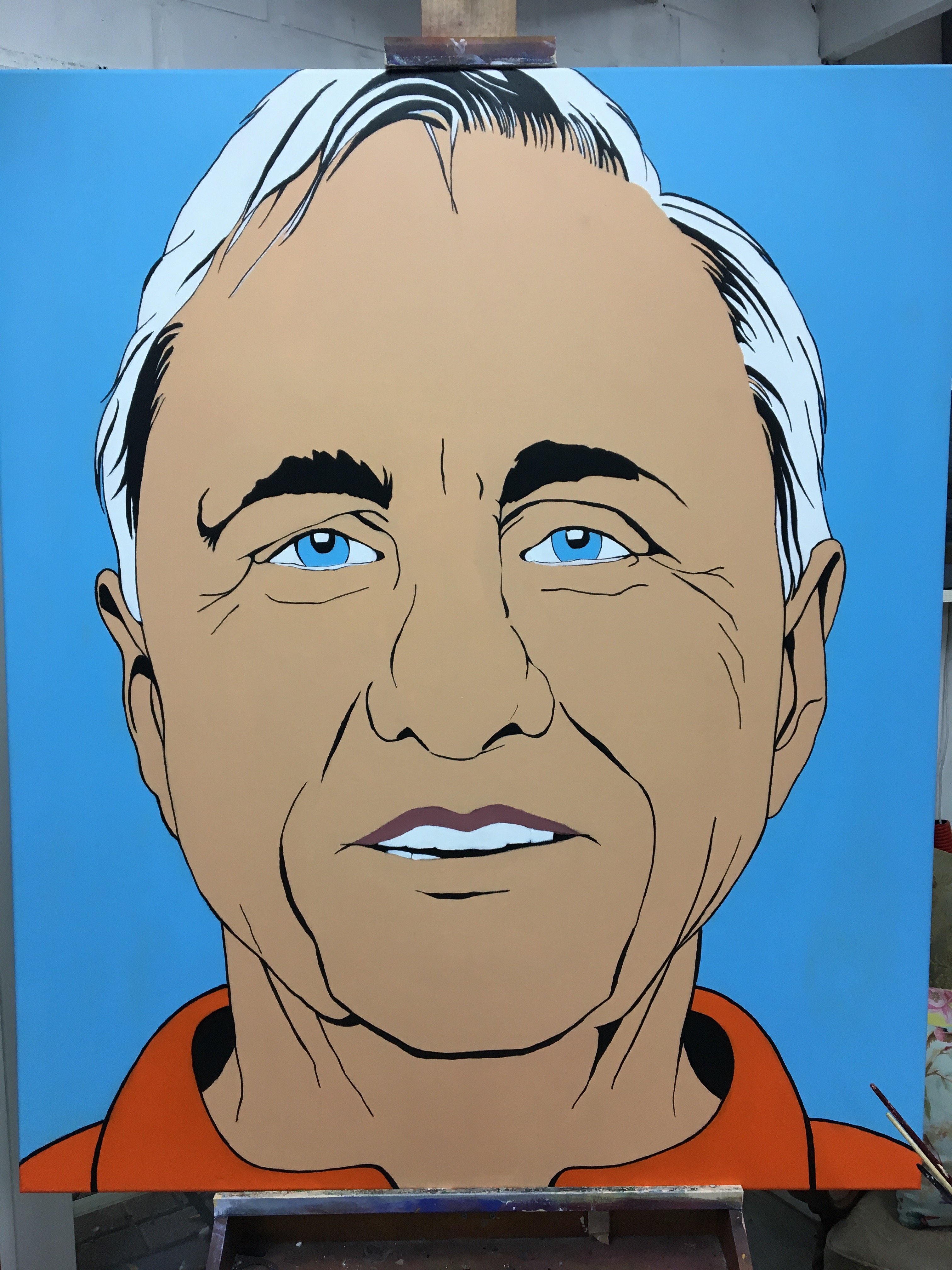 Johan Cruijff, acrylverf 120 bij 100 cm